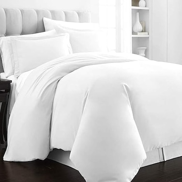 Pure Combed Cotton Double Duvet Cover 200x200 cm White, 400 Thread Count Cool Breathable 100% Long Staple Cotton Sateen Weave Quilt Cover &amp; 2 Pillowcases (White Bedding Set)