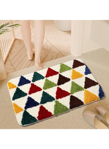 TYCOM Bathroom Rugs Bath Mat, 40x60cm, Non-Slip Fluffy Soft Plush Microfiber Shower Carpet Rug, Machine Washable Quick Dry Ultra Shaggy Bath Mats for Tub, Bathroom and Shower - ZR023-Triangle