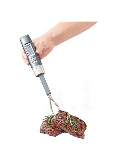 lfcforldx Meat Thermometer Fork BBQ Fork with Thermometer Digital BBQ Fork Thermometer Digital Cooking Fork Instant Read Fork for Kitchen, Grilling, Smoker, Barbecue, Turkey