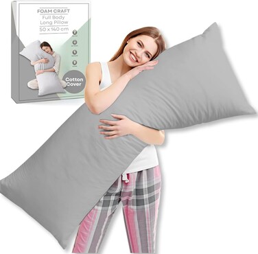 CRAFT Long Body Pillow with Cotton Cover - 50 x 140 cm, Light Grey