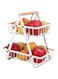 Tycom Fruit Basket for Kitchen Countertop,2-Tier Portable Metal Wire Storage Rack with Wooden Handle,Detachable Rectangle Basket for Kitchen Organizer Storage Bread, Snacks, Fruits, 2 Layer White.