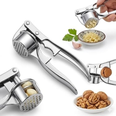 Garlic Press and Walnut Cracker &ndash; Manual Kitchen Tool for Garlic Crushing &amp; Nut Cracking &ndash; Durable Metal Kitchen Utensil for Easy Garlic Peeling, Walnut Shelling &amp; Home Cooking Essentials