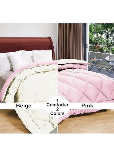 HOME 220 GSM Solid Plain Reversible Summer Microfiber AC Comforter/Duvet  All Season Single Size 3 Layered Quilted Blanket for Single Bed (220 cm x 150 cm, Beige Pink)