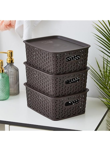 HomeBox Spectra Storage Basket and Lids Set 6-Pieces, 900178-D, Brown