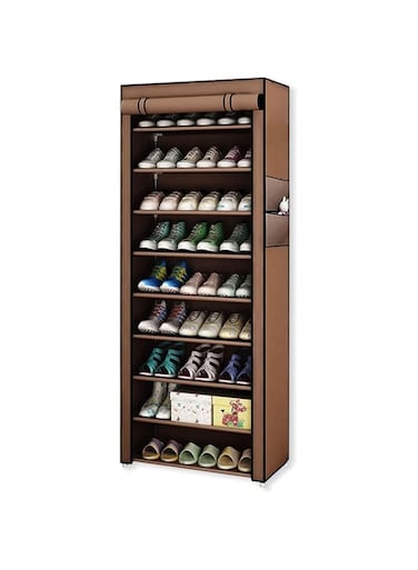 Sulfar Shoe Rack Organizer Storage with Dustproof Cover - 10-Tier Free Standing Shoe Racks Cabinet for Closets,Shoe Stand,Shoe Shelf Storage (Brown)