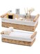 THMINS 2-Pack Rectangle Woven,Home Storage Baskets,with Washable Liner,Paper Rope Storage Baskets,Straw Rattan Basket,for Organizing with Handle, Cosmetic Storage Box