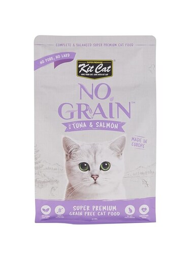 Kit Cat No Grain Tuna &amp; Salmon Super Premium Dry Food 1Kg, Purple/White