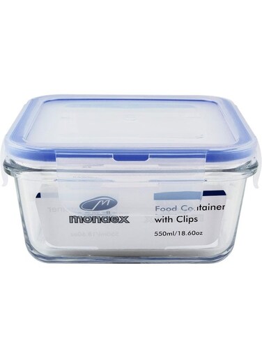 550ml Square Glass Food Storage Container With Blue Lid cmn0110