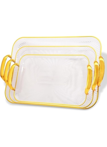 FITTO Clear Acrylic Serving Tray Set with Handles - Stylish Home and Office Decor in Gold, Perfect for Entertaining, Organizing, and Serving