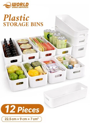 12 Pieces Stackable Plastic Drawer Organizers with Handles, Durable Closet and Dresser Storage Bins for Socks, Wardrobe, Bedroom and Kitchen Organization