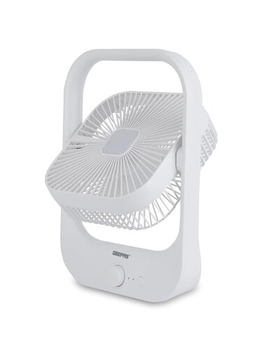 8" Rechargeable Fan With Led Light, Gf21162 Over Charge Protection, 8 Hours Working, Step Less Speed Control, Rechargeable Lithium Battery, Full Charge Indicator, White