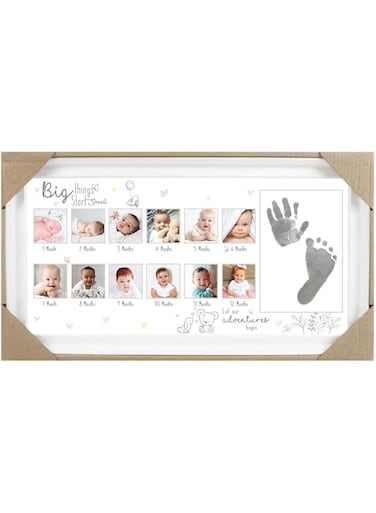 Newborn Baby Photo Frame - 12 Month Growing Souvenir Photo Frame with Baby Handprint (White)