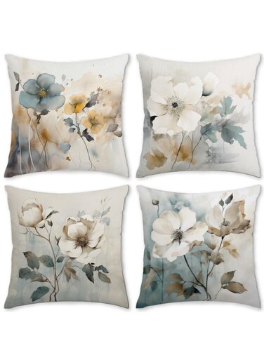 Flowers Throw Pillow Covers 18x18 inch Set of 4,Ink Painting Flowers Pillow Cushion Cases, Modern Decorative Square Pillowcases for Sofa