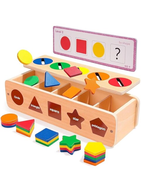Silk Route Wooden Shape &amp; Color Sorting Toy with Storage Box, 25 Geometric Blocks, Montessori Preschool Educational Learning Toy Wooden Sorting &amp; Stacking Toy for 1 2 3 Year Old Toddlers Boys Girls