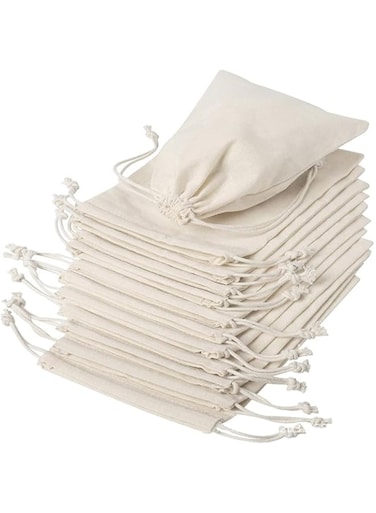 YARDHOBI 12Pcs Cotton Drawstring Bags, Reusable Muslin Bag, Natural Cotton Bags with Drawstring, Produce Bags, Bulk Gift Bag, Jewelry Pouch for Party Wedding Home Storage (6x8 Inch, Natural Color)