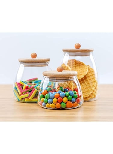 BLACKSTONE Glass Jar Canister with Bamboo Lid Kitchen Container, Airtight Canisters for Kitchen Pantry Organization and Storage, set of 3 YKS421 (500,800,1000 ML) طقم برطمان حاوية زجاج بلاكستون