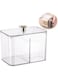 Azonee Clear Qtip Holder Dispenser, Bathroom Organizer Jar with 3 Grids for Cotton Swabs, Pads, Balls, and Cosmetics Storage