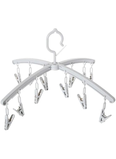 MINISO Plast Foldable Plastic Cloth Drying Stand Hanger with 12 Clips/pegs, Baby Clothes Hanger Stand (Grey)