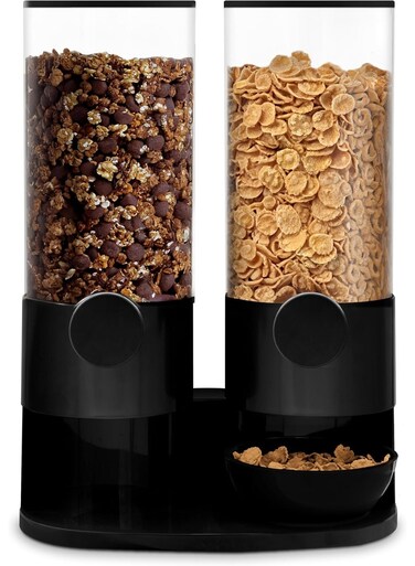 Dual Airtight Cereal Storage Dispenser, Space-Efficient Kitchen Organizer for Dry Foods Including Rice, Beans, Oats, Granola, Pasta, and Snacks with Smooth Dispensing Control