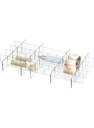 Idesign - 42910 Clarity Bpa-Free Plastic Customizable In-Drawer Storage Organizer Dividers, 16" X 9.2" X 1.99", Adjustable
