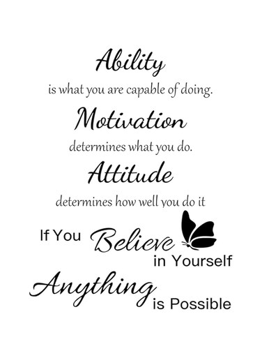 2 Sheets Vinyl Wall Quotes Stickers, Ability Motivation Attitude Believe in Yourself Inspirational Saying Home Decals Quote, Home Decor for Office School Classroom Teen Dorm Room Wall Decal (Black)
