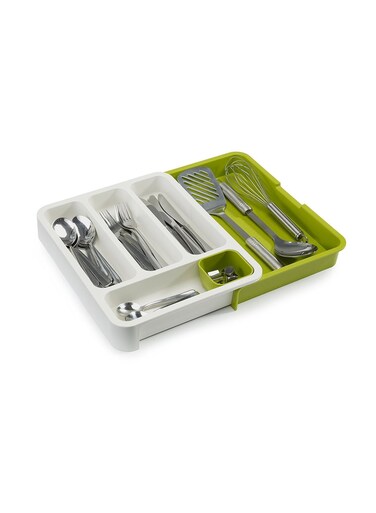 Expandable Plastic Cutlery Storage Tray And Organizer Green/White