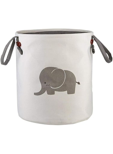PUGLIFE Cartoon Animals Storage Basket Baby Toy Storage Laundry Basket Stylish Double Layer Canvas Storage Hamper Round Laundry Bin Thick Bag Organizer (Grey Elephant) (Grey Elephant)