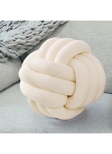 Jemsia Knot Pillow Ball Pillow Knot,Soft Home Decorative Pillows,Handmade Knotted Round Pillow Cushion for Decoration Bedroom,Living Room,Couch,Armchair,Photography Props Pillow,Ivory,22cm