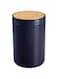 mDesign Plastic Round Trash Can Small Wastebasket - Garbage Bin Container with Swing-Close Lid - Bathroom Garbage Basket - Holds Waste, Recycling - 1.3 Gallon - Basa Collection - Navy Blue/Natural