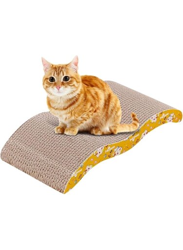 Mumoo Bear Cat Scratching Board, 1 Pack Cat Scratcher Cardboard, Cat Scratch Pad for Indoor Cats, Cat Scratcher Couch Lounge Sofa Bed, Reversible Corrugated, Catnip Included