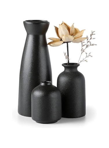 Enliansgo Ceramic Vases Set of 3,Modern Vases for Home Decor,Boho Flower Vases for Table Shelf Living Room Office Bedroom Dining Table Farmhouse Decorative Vase for Decor(Black)