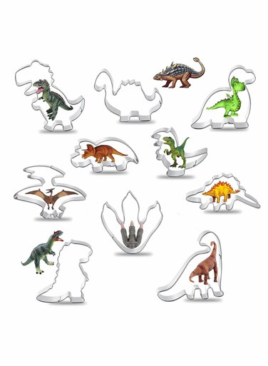 Cookie Cutter Set &acirc;&euro;&ldquo; 10 Pcs Biscuit Cutter Stainless Steel Mould dinosaur crafts cookie cutter set for kids for DIY Fondant Dough Sugarcraft Pastry Cake Decoration