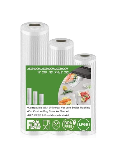 SXCCNW Vacuum Sealer Bags, 3 Rolls Vacuum Food Sealer Rolls, Vacuum Sealer Rolls, Vacuum Food Sealer Bags, Vacuum Food Sealing Bag for Food Storage and Sous Vide Cooking 20/25/28 x 500 cm