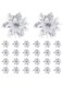 Chunyin 24 Pieces Christmas Glitter Poinsettia Flowers 5.5 Inch Artificial Christmas Flowers Xmas Artificial Glitter Flowers for Christmas Tree Ornament Party Decorations Wreath Garlands (Silver)