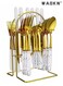 24 Pieces Stainless Steel Flatware Set with Stand, Cutlery Set Mirror Polished, Service for 6, Include Knife/Fork/Spoon/Teaspoon,Dishwasher Safe Knife Fork Spoon Tableware set White