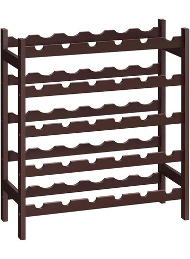 30-Bottle Wine Rack, 5-Tier Freestanding Floor Bamboo Wine Holder, Display Stand Shelves, Wave Bars, Espresso