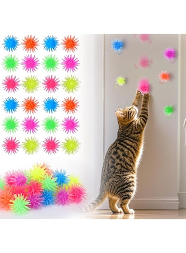 Palksky Interactive Cat Scritters Toys, 24PCS Cat Ball Toy on Wall for Indoor Cats, Self Rolling Ball Cat Toys, Interactive Cat Enrichment Stimulation Toys for Self Play, Cat Exercise Toys