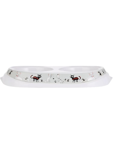 Camon Melamine Double Bowl for Cat, 2 x 150 ml Capacity, White