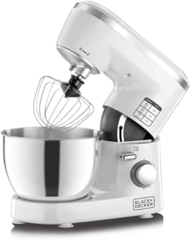 Black &amp; Decker Kitchen Stand Mixer Machine, 1000W Power, 4L Large Capacity, Stainless Steel Bowl, 6 Speed Settings for Perfect Baking Results, Easy Mixing &amp; Kneading,
