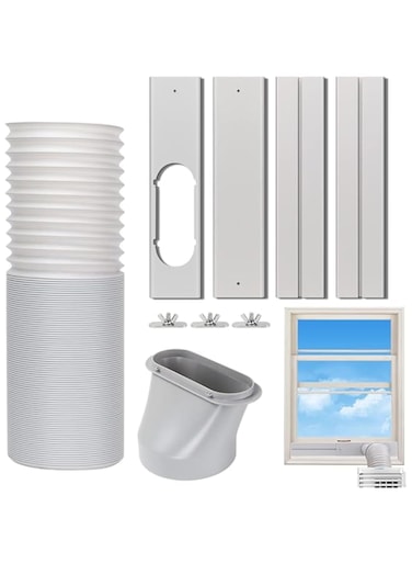 MAKINGTEC Portable Air Conditioner Windows Vent Kit, Adjustable Window Seal with 5.9 Inch Diameter, 59 Inch Length Exhaust Hose for A/C Unit Universal for Sliding Horizontal or Vertical Windows