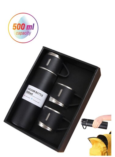Stainless Steel Thermo 500ml/16.9oz Vacuum Insulated Bottle With Cup For Coffee Hot Drink and Cold Drink Water Flask Black