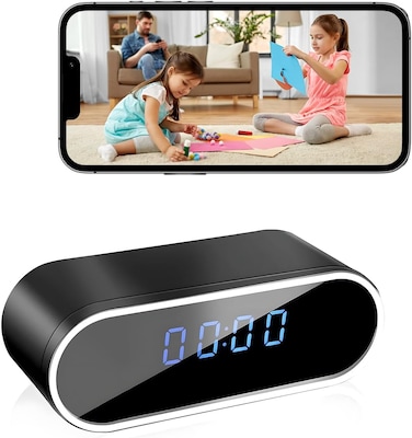 Hidden Camera Clock 1080P HD WiFi Camera &ndash; Wireless Mini Nanny Cam with Night Vision, Motion Detection, Loop Recording &ndash; Indoor Security Surveillance Camera for Home, Office
