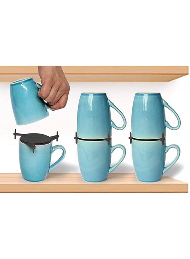 Oasisgalore Coffee Cup Organizer and Storage, Kitchen Cabinet Rack Organizer - Cabinet and Pantry Organization, Expandable Stackable Gadget for Tea Cups and Coffee Cups, Space Saving (Black)