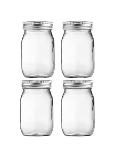 BEWAVE Glass Mason Jars, 16oz Clear Glass Jars with Lids for Sealing, Regular Mouth Canning Jars for Food Storage, Snacks, Candies, DIY Projects, 4 Pcs