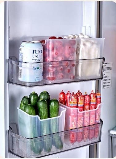 Fridge Side Door Storage Box, Fridge Set of 3, Plastic Containers for Food Storage, Beverage Holder, and Pantry Organizer - Ideal for Refrigerator Door Space and Cabinet Kitchen Essential
