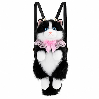 Super Realistic Cat Plush Backpack - Black   Soft Faux Fur 3D Animal Backpack with Adjustable Strap &amp; Zipper   Cute Kawaii Purse for Cat Lovers   Lightweight Bag for Birthday Gift, New Year Gift, Christmas Gift