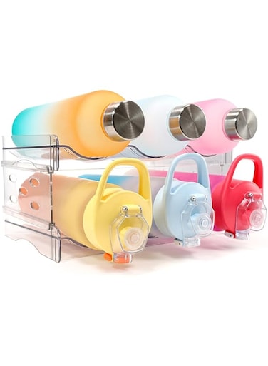 DOOKOO Stackable Water Bottle Organizer for Cabinet, 2 Pack Water Bottle Storage Rack, Kitchen Pantry Organization and Storage Shelf, Fridge Water Bottle Holder for Wine Drink, Tumbler