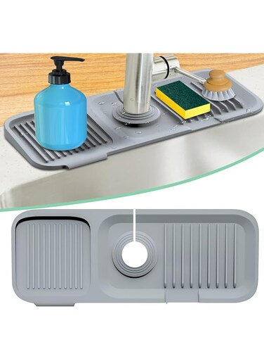 KASTWAVE Silicone Faucet Mat &amp; Drip Catcher Tray for Kitchen &amp; Bathroom - Splash Guard &amp; Dish Drying Mat, Sponge Holder