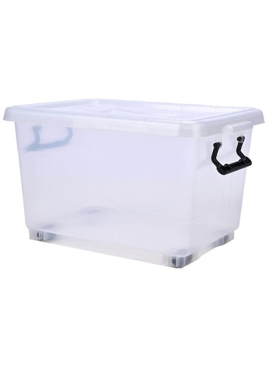 22L Clear Plastic Storage Box With Wheels &amp; Lockable Lid (White)