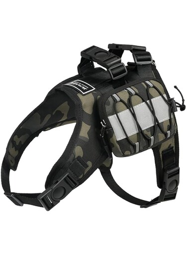 NALACAL Dog Backpack for Hiking and Camping, Dog Saddle Bag, Adjustable Shoulder Straps, Side Pockets, Reflective Strips, Oxford Cloth, Medium Size Suitable for 35-48 lbs Dogs (Camo, 35-48 lbs)